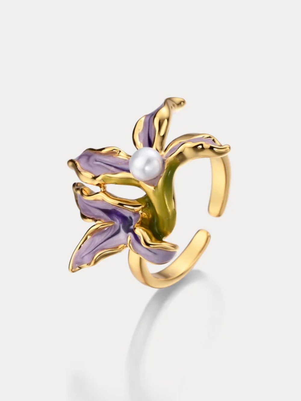 Gold and Lavender Flower Pearl Ring